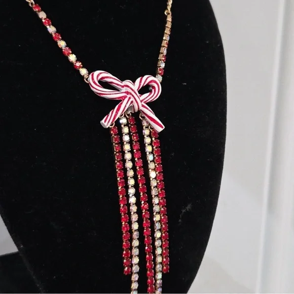 New Betsey Johnson Candy Cane Bow necklace - Picture 7 of 11